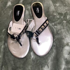 Mossimo Silver Metallic Stud Thong Sandals with Black Accents